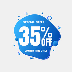 35% percent off, special (offer), limited time only. 3D light blue bubble design. Super discount online coupon. vector illustration, Thirty-five