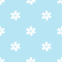 Baby blue happy daisy pattern. Vector seamless pattern. - 514060803