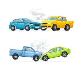 Car Crash and Road Traffic Accidents in Different Situation Vector Set