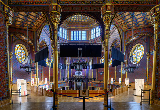 Budapest, Hungary - 13.05.2022: Interior of Rumbach Street Synagogue. Located in the Jewish quarter in Pest