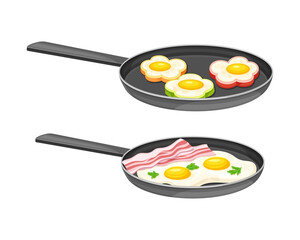 Tasty Dish with Eggs Served on Plate as Savory Breakfast Meal Vector Set