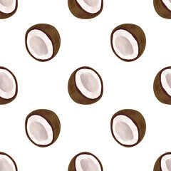 Seamless pattern with iIllustration of a coconut on a white background