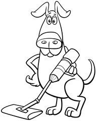 cartoon dog character with vacuum cleaner coloring page