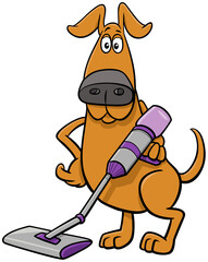 cartoon dog comic animal character with vacuum cleaner