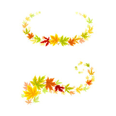 Maple Palmate Leaves of Bright Autumn Colour Arranged in Decorative Swirling Line Vector Set
