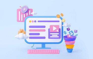 Social media marketing concept. The target audience on the computer. To attract customers. 3d rendering illustration.