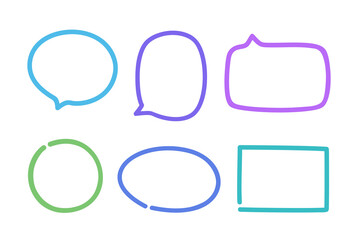 Hand drawn colored speech bubbles. Set of freehand sketchy objects. Elements are drawn in a linear style. Colorful illustration