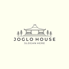 joglo house and tree with linear style logo icon template design vector illustration