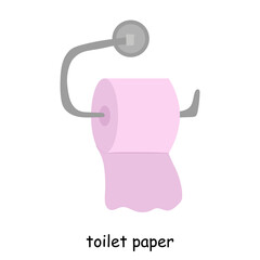 Bathroom elements illustration pink toilet paper in a roll on a holder. Bathroom illustration
