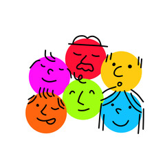 Pile of Various bright basic Geometric Figures with face emotions.