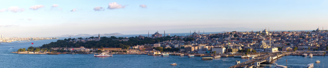 Beautiful panorama of historical city of Istanbul from Galata Tower. Historical peninsula of...
