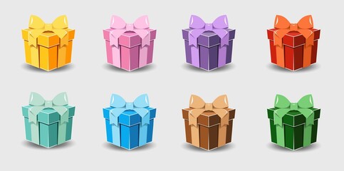 Gift box set with ribbon bow isolated on  background.
 Realistic vector icon for present,
 birthday or wedding banners