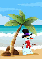 glad19Happy Holidays Snowman on the Beach under a Palm