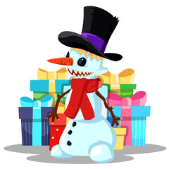 Snowman isolated on white background. Vector illustration.