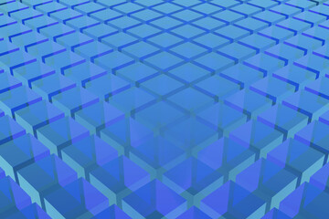3d rendering with blue cubes and chains stands.as cryptocurrency digital code