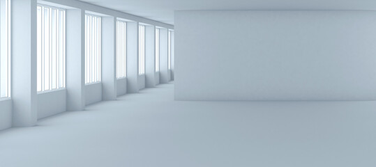 Empty white office space mockup with white wall and t-bar ceiling