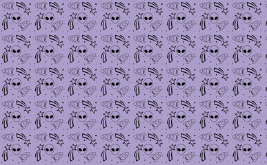 Alien in outer space wallpaper, cute lilac wrapping paper