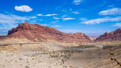 Scenic road trip through dramatic rocks in Green River, Utah
