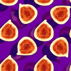 Seamless pattern with iIllustration of a figs on a violet background
