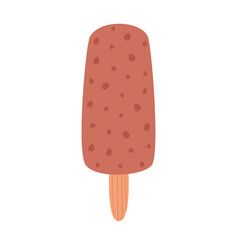 Chocolate popsicle ice cream on stick. Summertime, hello summer. Hand drawn vector illustration