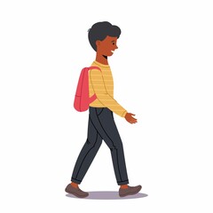 African student boy go to school. Pupil Character in Uniform and Schoolbag isolated on white. Child with backpack. Back to school. Vector illustration