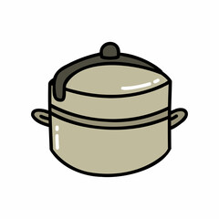 pressure cooker doodle icon, vector color line illustration