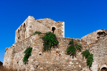 Fototapeta na wymiar Methoni castle fortress stone walls, ruined historical construction