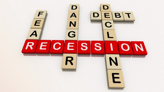 Recession Words Letter Tiles Downturn Decline Bad Economy 3d Animation