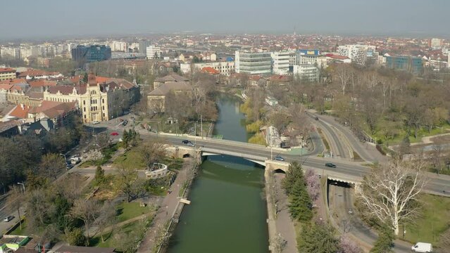 Timisoara city - flight over the river Bega