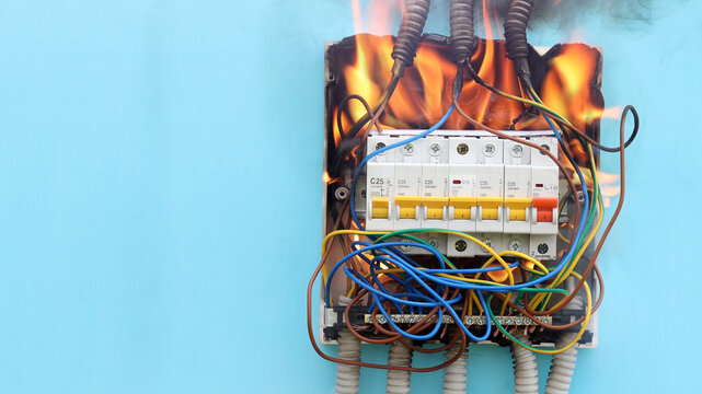 Consumer unit burned down, outdated electrical wiring is fire hazard.