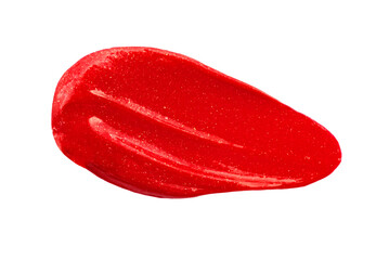 lipstick. Smear for lipstick on a white background. Creamy makeup texture. Sample or sampler brush stroke cosmetic product red color