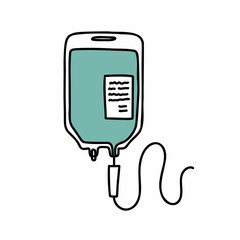 IV medical bag doodle icon, vector color line illustration