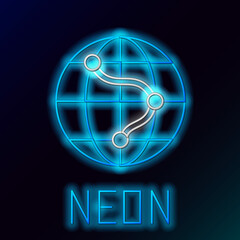 Glowing neon line Computer monitor and folded map with location marker icon isolated on black background. Colorful outline concept. Vector