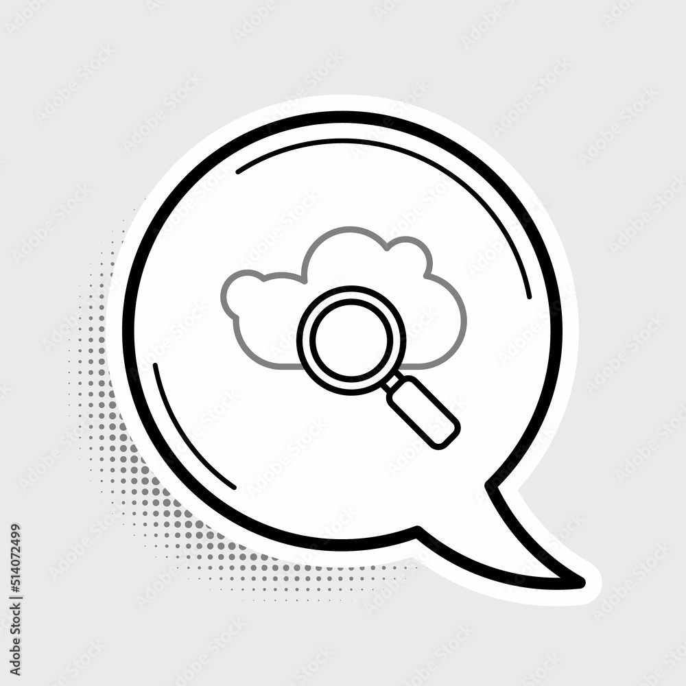Poster line search cloud computing icon isolated on grey background. magnifying glass and cloud. colorful o