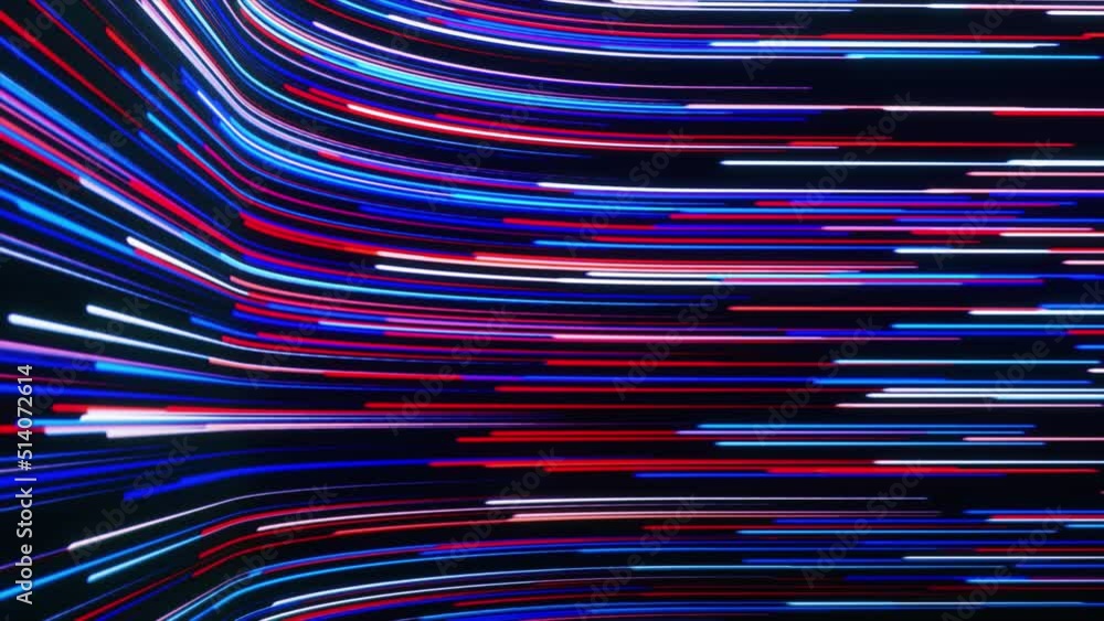 Poster lines move in futuristic flow with bend. motion. colorful stream of lines in cyberspace. turn flow w