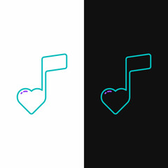 Line Music note, tone with hearts icon isolated on white and black background. Valentines day. Colorful outline concept. Vector