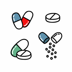 pills doodle icon, vector color line illustration