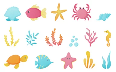 Crédence de cuisine en verre imprimé Vie marine Underwater life cartoon characters set.