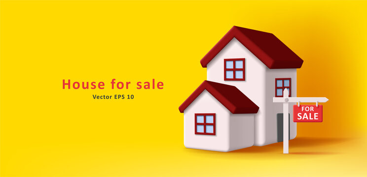 3d illustration of house with for sale sign