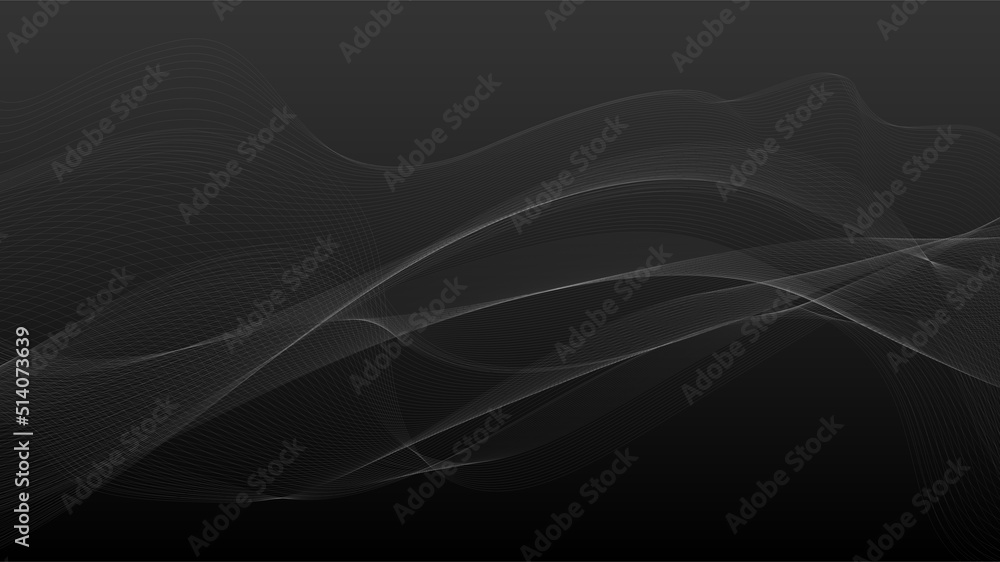 Poster abstract futuristic wavy stripes. abstract twisted lines on a black gradient background. vector.