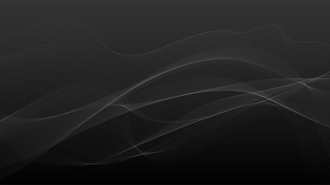 Abstract futuristic wavy stripes. Abstract twisted lines on a black gradient background. Vector.
