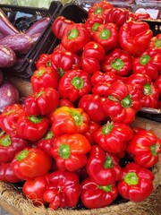 Red bell peppers in the market