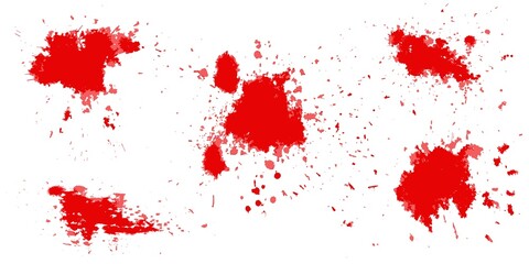 Dripping blood. Set of different isolated red splashes, drops and circles.