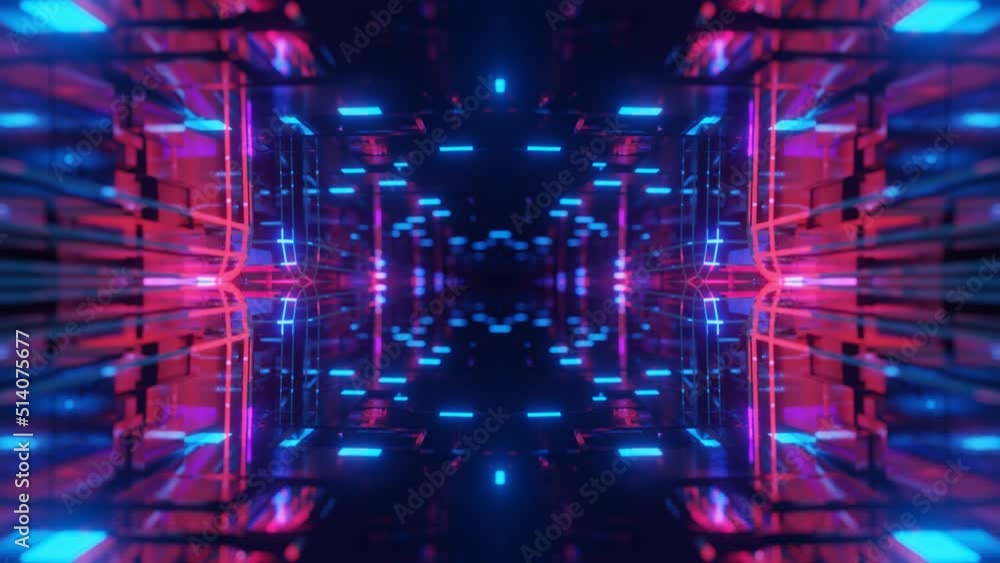 Aufkleber kaleidoscopic neon abstract background. vj loop neon light abstract symmetrical composition