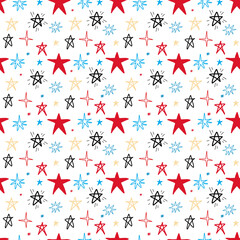 Fototapeta na wymiar Creative vector illustration of seamless pattern with chaotic stars of different sizes on white background