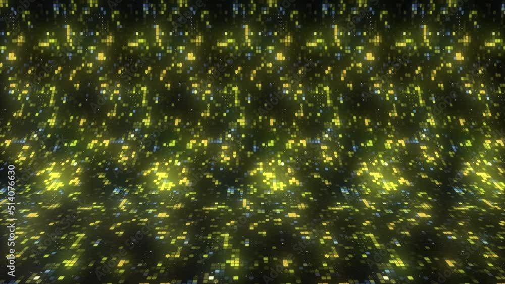 Poster bright shimmering squares on modern background. motion. a lot of pixel squares glow in space. mosaic