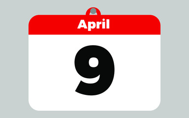 April, 9. White and red calendar.