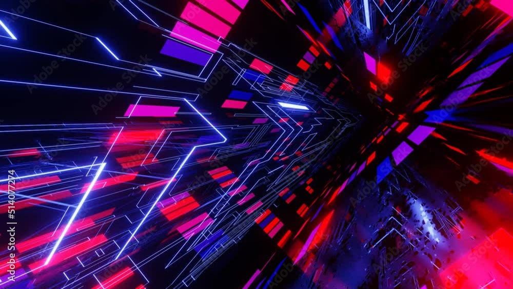 Poster hi-tech neon sci-fi tunel. sci-fi pattern trendy neon glow lines form pattern and construction in mi