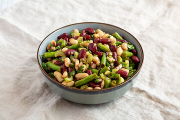 Homemade Three Bean Salad in a Bowl, side view.
