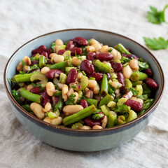 Homemade Three Bean Salad in a Bowl, side view. Close-up.